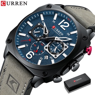 CURREN 品牌手錶商務男士豪華計時碼錶和日期新款綠色夜光時鐘 8398