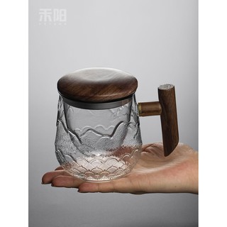 台灣熱銷/爆款禾陽 玻璃泡茶杯茶水分離創意帶過濾木把馬克杯家用耐熱花茶杯