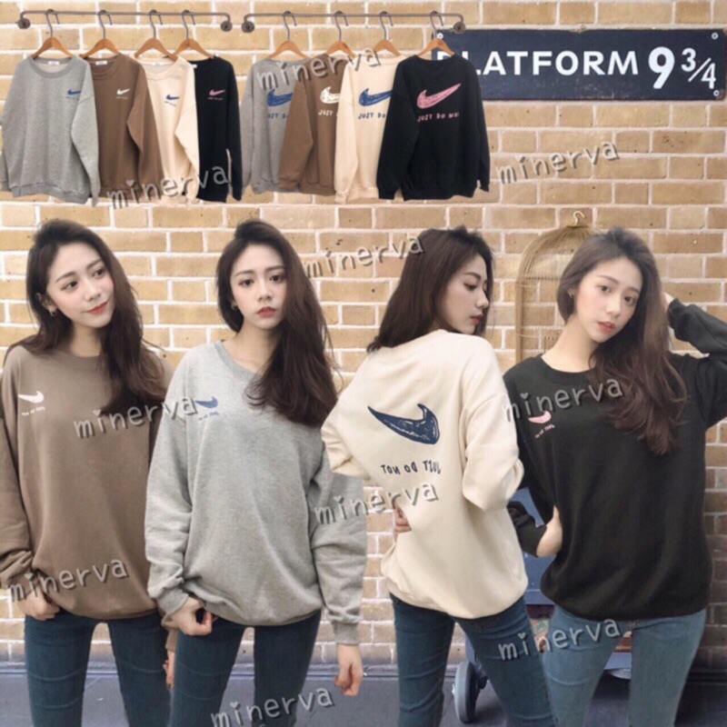 現貨在台附發票 免運 實拍正韓情侶素色寬鬆衛衣刷毛just Do Not 三葉草搞怪翻玩大學t 長袖上衣 蝦皮購物