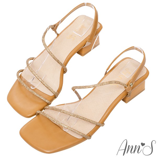 Ann’S舒適圓條顯瘦V曲線方頭粗跟涼鞋3.5cm-棕