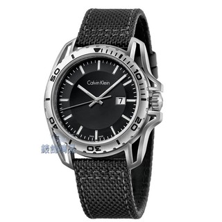 Calvin Klein CK K5Y31TB1手錶 紳士運動款 日期 黑面 銀框 黑帆布皮帶 男錶【錶飾精品】