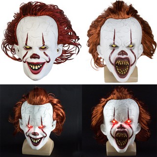 牠2 Pennywise 乳膠發光Cosplay面具恐怖萬聖節LED假髮It Chapter Two小丑可怕嚇人面具牠