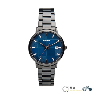 【GOTO】懷舊拼貼玻璃系列腕錶/藍面黑鋼帶-33mm｜GS2099L-33-L41｜時間道
