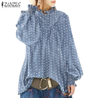 ZANZEA 女式韓式時尚休閒長款泡泡袖圓點印花上衣