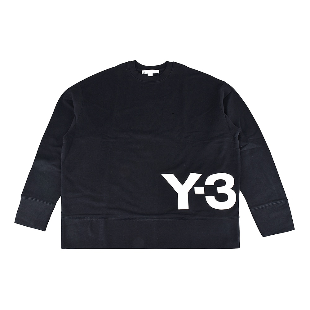 Y-3 20週年紀念款白字印花LOGO純棉長袖T恤(男款/黑)