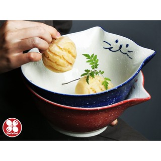 《興富大行》陶瓷餐廚具【(特價品)日式陶瓷花貓碗/大】陶磁碗麵碗湯碗飯碗瓷碗造型碗水果碗貓型碗