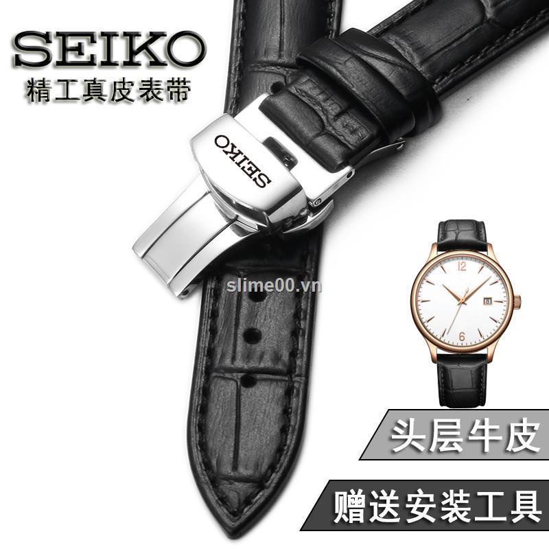 Seiko SEIKO錶帶男女5號真皮牛皮蝴蝶扣針扣手鍊配件20 22mm