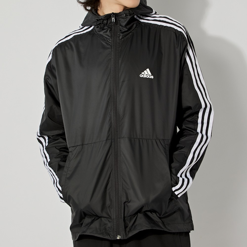 Adidas M 3S WB 男 黑 運動 拉鍊口袋 風衣 外套 GQ0600
