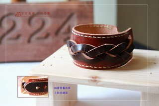 『皮皮馬路 手作皮革』真皮純手作-個性皮編手環-咖啡色/手錶/手鍊/禮物/情人節/情侶/搖滾/友情/個性/皮革手環