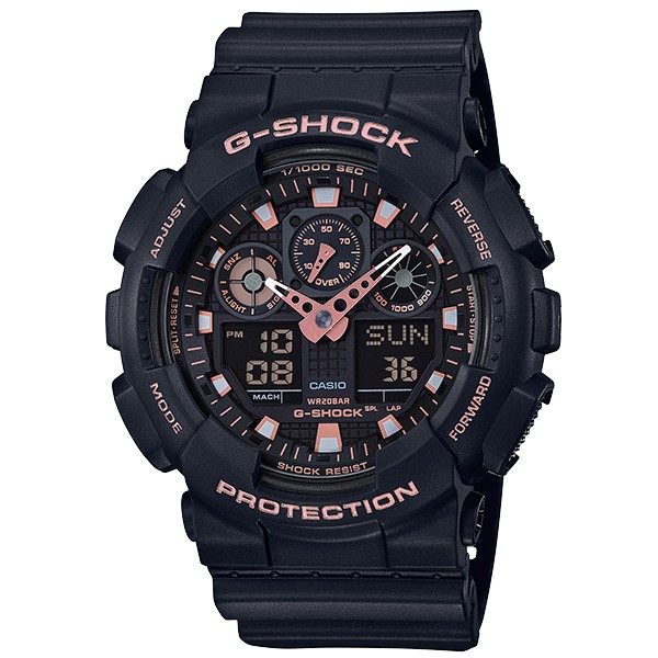CASIO卡西歐 G-SHOCK運動雙顯手錶-玫金x黑(GA-100GBX-1A4DR)原廠公司貨ERICA STORE