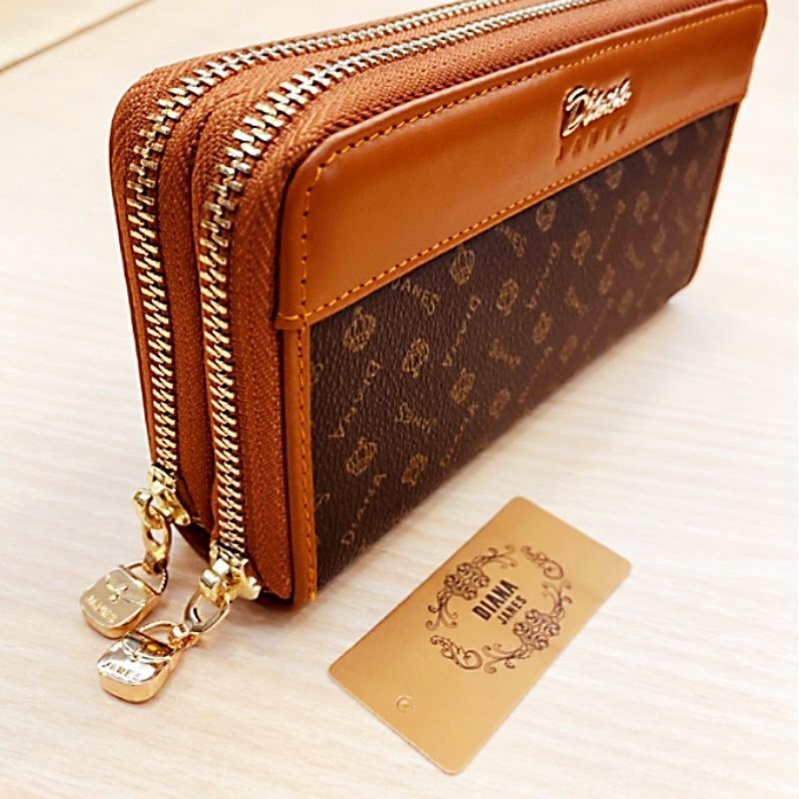 🎀【DIANA JANES】黛安娜皇冠 雙拉鏈長夾~防刮 真皮 紙鈔零錢卡片收納🔫快速出貨