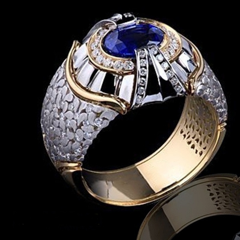 天然白色藍寶石和鑽石戒指男士訂婚結婚戒指女士時尚寶石藍色藍寶石鑽石配飾派對高級珠寶