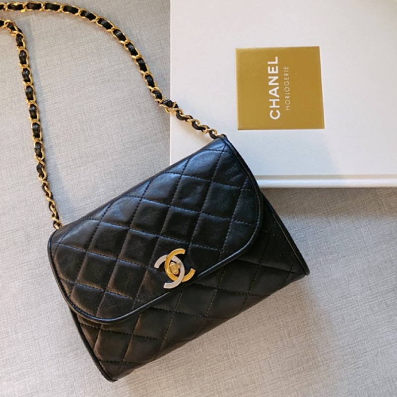 ｛暫自留｝CHANEL Vintage 香奈兒巴黎限定款黑色羊皮金銀雙色