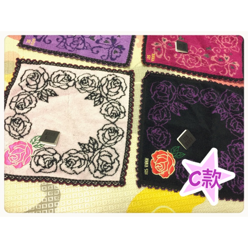 ANNA SUI 金蔥蕾絲邊薔薇經典款毛巾/方巾（附禮卡+專櫃提袋）原價$680