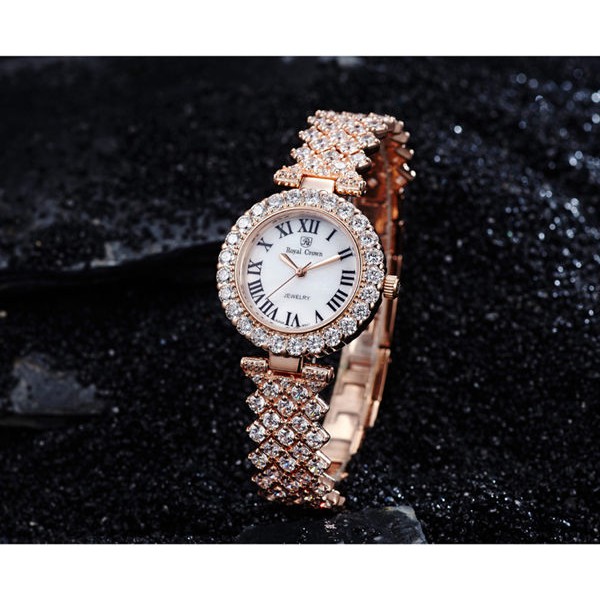Royal Crown 羅亞克朗- 韓版時尚鑲崁滿鑽鋯石腕錶 RC手鍊錶