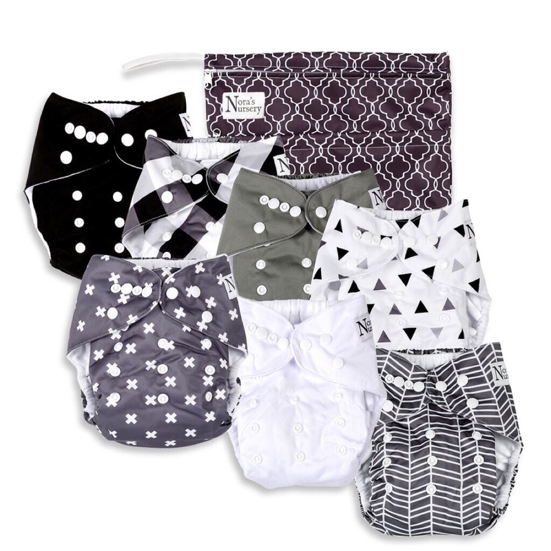 現貨 Nora’s nursery 口袋型布尿布7件組 (black&amp;white geometric) 含尿墊