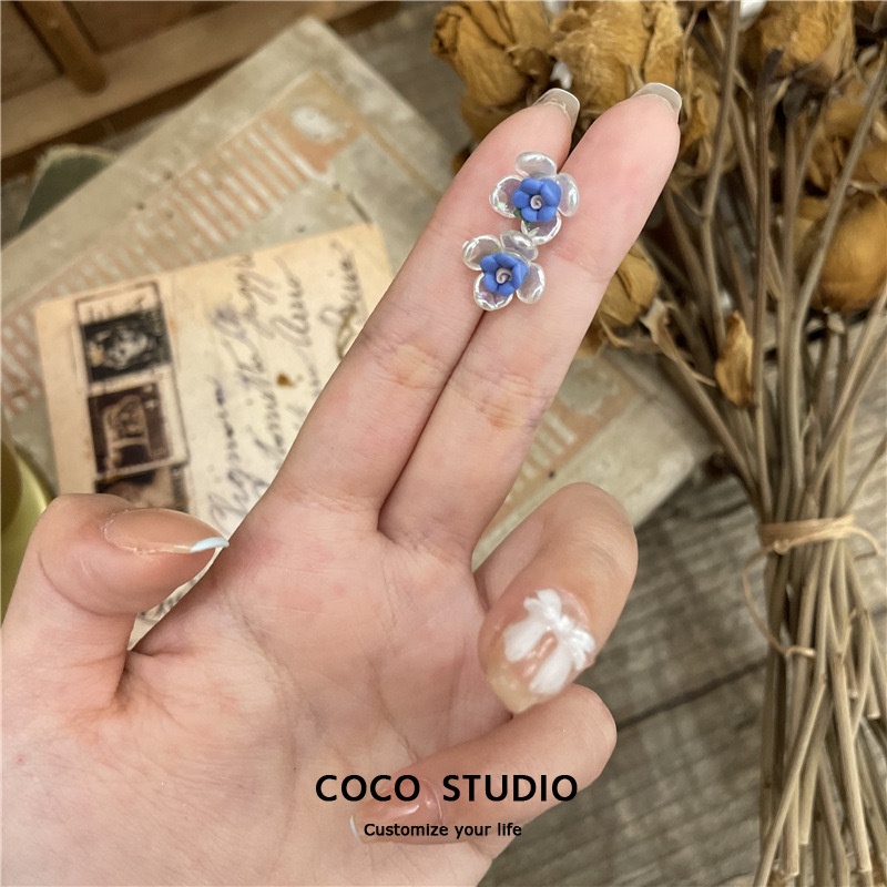 COCO STUDIO 小巧花朵耳釘簡約小清新撞色設計耳環甜美迷你耳飾女生配件925銀針