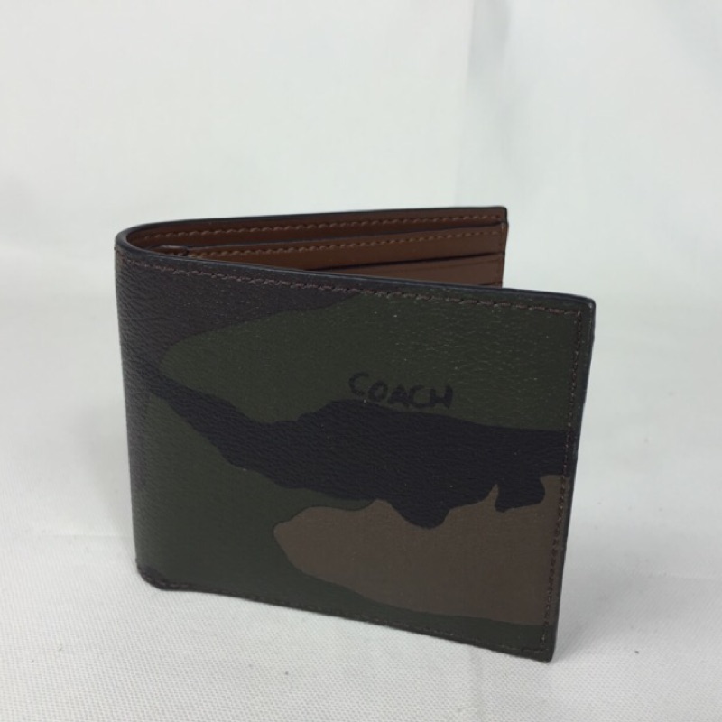 COACH 男生八格卡片迷彩短夾 內附迷彩小卡包可單獨拿下使用 證件套
