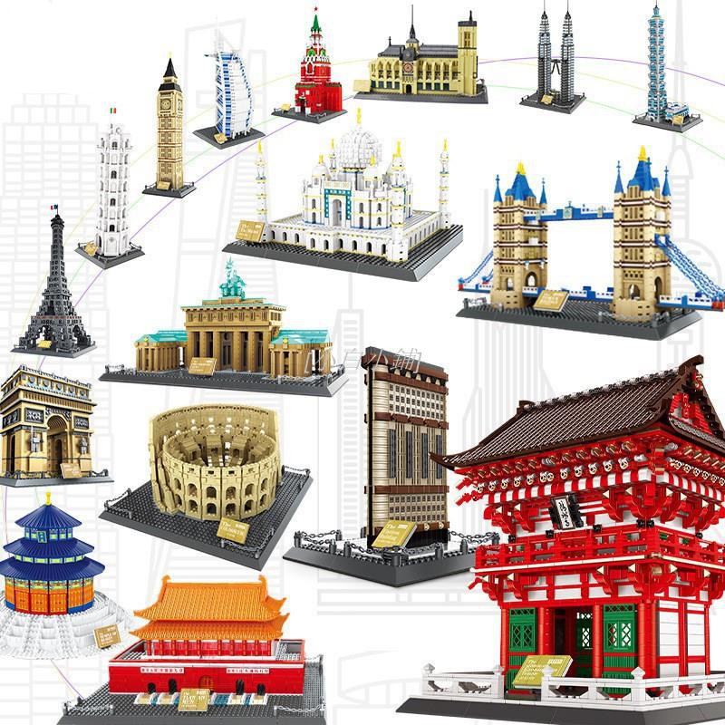 [小白小鋪] 萬格 世界地標建築 立體模型 小顆粒積木 樂高 lego 相容樂高 臺北101大樓 巴黎鐵塔 北京天
