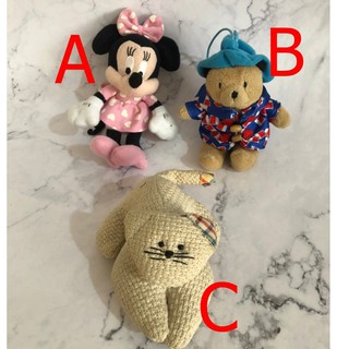 二手年代品 米妮 柏靈頓熊 貓咪娃娃 /迪士尼 英國 Paddington bear 吊飾 可愛 絨毛 公仔