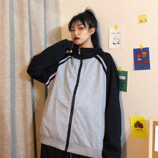 [嬌戀主角]熱門cec棒球服運動外套女學生韓版寬鬆拉鏈開衫夾克拼色上衣