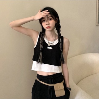 SLEEP-2022新款小可愛/背心 假兩件背心吊帶女內搭外穿夏季新款韓版修身ins小眾設計感打底女 短版上衣