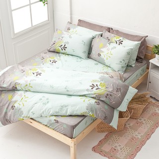 戀家小舖 台灣製床包 雙人床包 薄被套 香草綠 100%純棉 床包被套組 含枕套