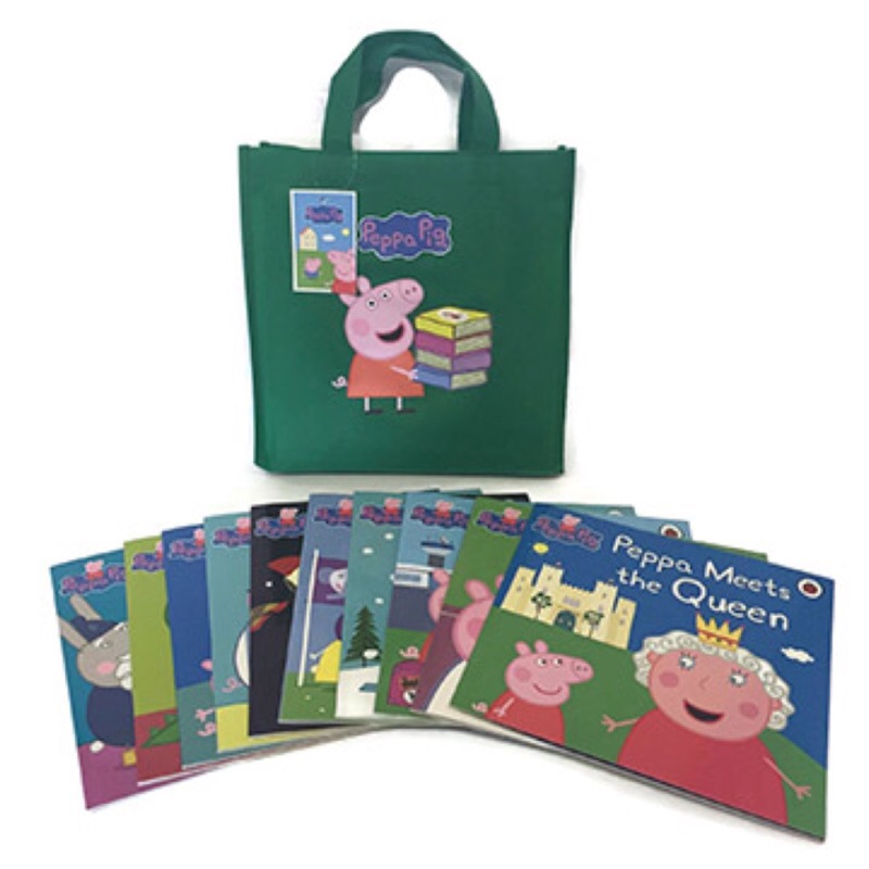 羊耳朵書店*Peppa Pig Bag Collection粉紅豬小妹旅行袋套裝書(10本平裝故事書+1綠色提袋 現貨1 蝦皮購物