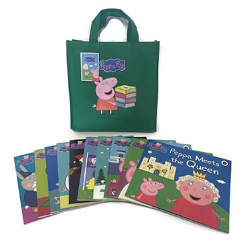 羊耳朵書店*Peppa Pig Bag Collection粉紅豬小妹旅行袋套裝書(10本平裝故事書+1綠色提袋 現貨1