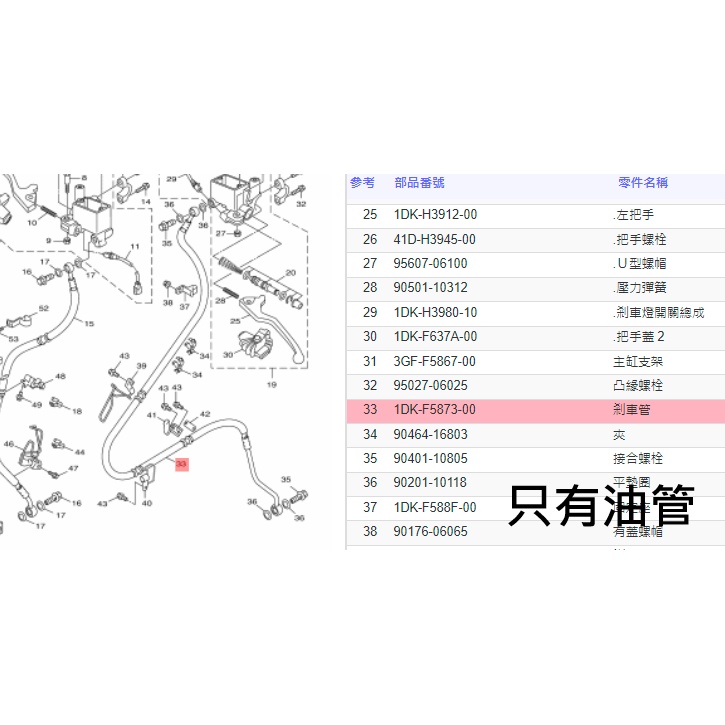 有發票《零件坊》1DK-F5873-00 剎車管 HOSE, BRAKE 2 SMAX YAMAHA原廠公司貨 左邊後面