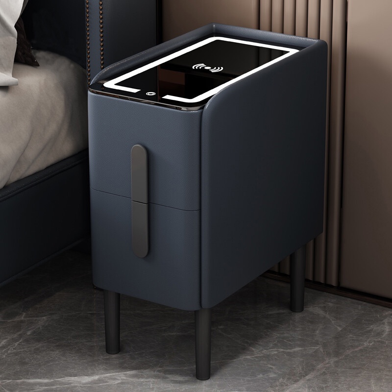【傢具專營店】智能床頭櫃簡約現代實木多功能無綫充電指紋鎖藍牙音響網紅床邊櫃