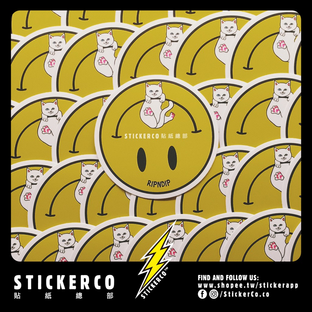 防水貼紙 黃色笑臉賤貓 #C049 STICKER貼紙總部PVC防水貼紙行李箱貼紙安全帽貼紙