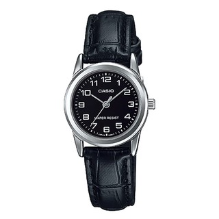 【CASIO】經典淑女時裝時尚金數字指針真皮腕錶-黑面白字(LTP-V001L-1B)正版宏崑公司貨