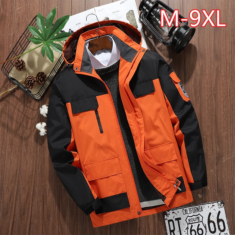 M-8XL 男士衝鋒衣秋季薄款 防風防水 大尺碼衝鋒外套 情侶外套 登山服 連帽外套