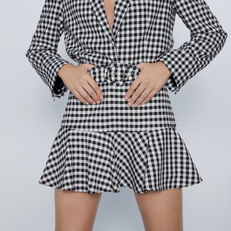 正品ZARA gingham bermuda skort 格紋荷葉 