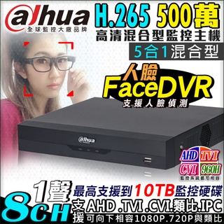 500萬 Dahua大華 8路1聲 DVR H.265 支援AHD/TVI/CVI/960H/IPC 人臉偵測 5MP