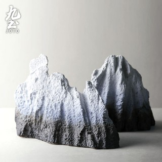九土現代陶瓷簡約擺件現代陶瓷假山擺件簡約景觀雪山室內客廳酒櫃玄關家居書房裝飾品粗陶裝飾雪山裝飾組飯店裝飾DER0087