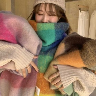 韓系 彩色格紋 厚實保暖秋冬 溫暖感 仿羊絨 素面 🧣圍巾 披肩 脖圍 披巾 媽媽 女友 生日 禮物（ZJY14）