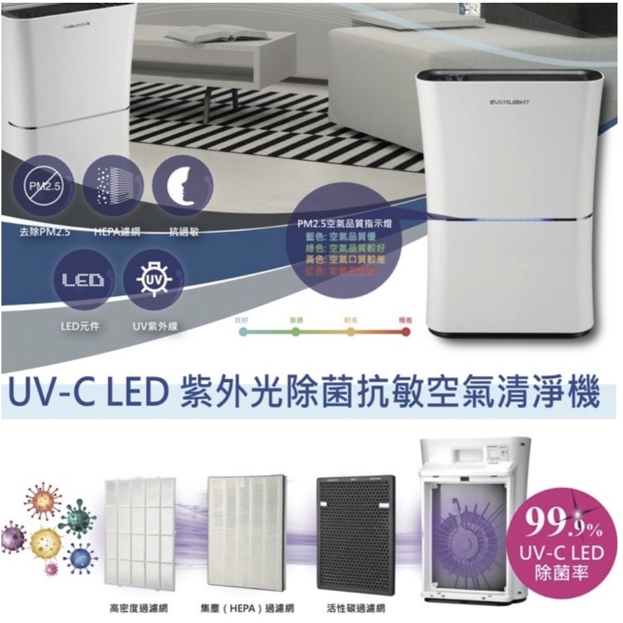 【億光】 🔥可消滅新冠病毒🔥 LED UVC 10坪紫外光除菌抗敏 空氣清淨機