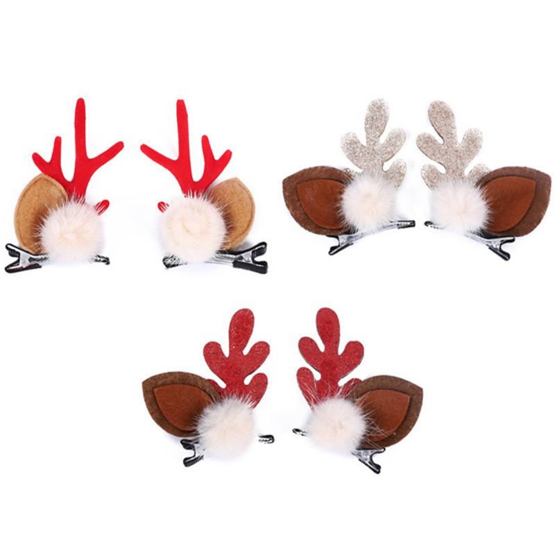 聖誕節 鹿角髮夾髮飾 麋鹿角 聖誕裝飾 麋鹿 毛球麂皮 一對裝 耶誕【RXM0145】《Jami》
