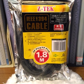 現貨《線材》Z-TEK 力特電子 IEEE1394／400Mbps 高速 一大一小訊號線 1.8 米（新品，黑色款）