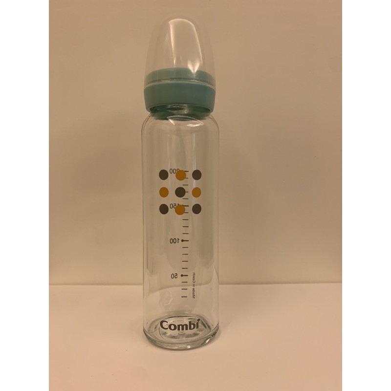 【二手】Combi 標準瓶口玻璃奶瓶 玻璃奶瓶身+藍瓶環+蓋 200ml