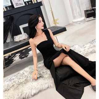 現貨在臺禮服 單肩露背修身開叉晚禮服