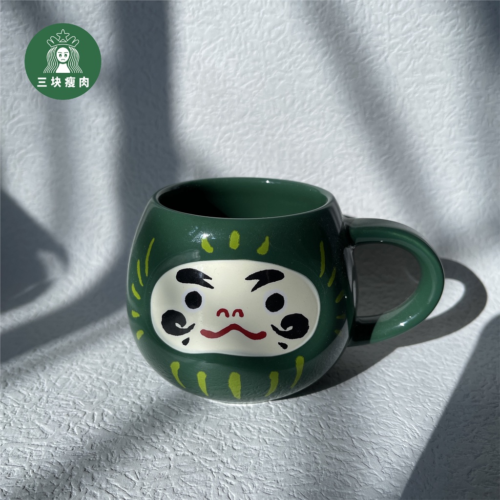 Starbucks官方正品！日本星巴克杯子2021年限定綠色達摩陶瓷馬克杯果汁珍奶茶奶昔茶水咖啡杯237ml