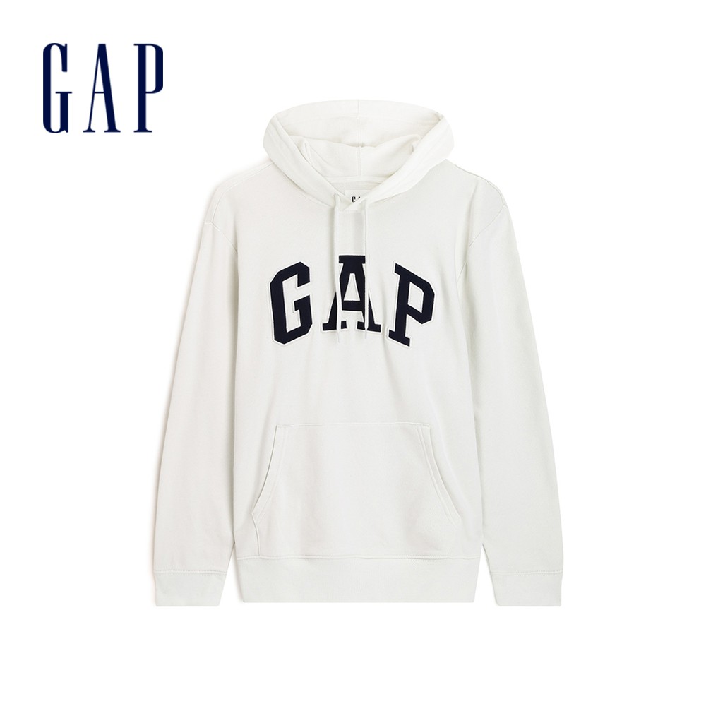 Gap 男裝 Logo簡約素色帽T-灰白色(490386)