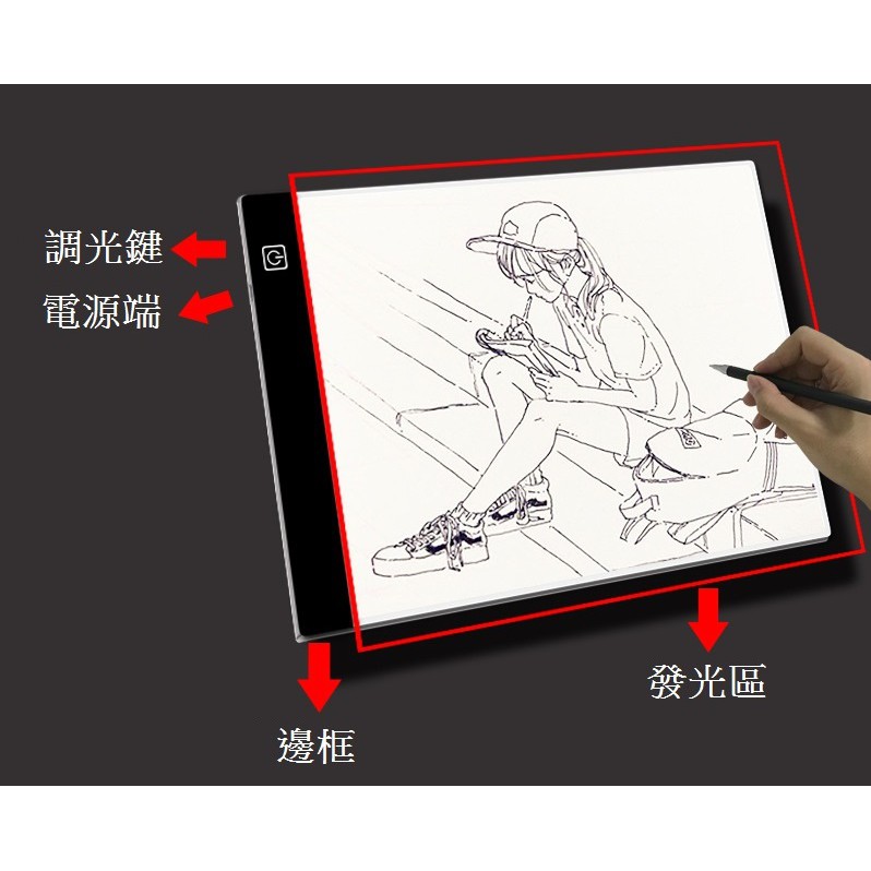 【台灣現貨】A4 LED拷貝台 升級版 無極調光 臨摹 繪畫板 漫畫素描 寫字導光板 描圖板 拷貝板 繪圖 描圖 素描