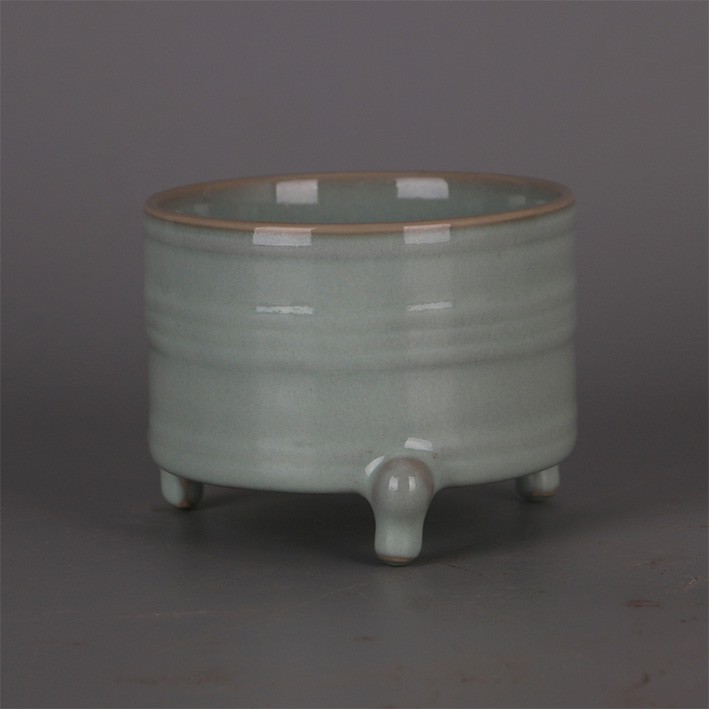 宋代 汝窯 粉青釉 描金 御用 三足磁香炉