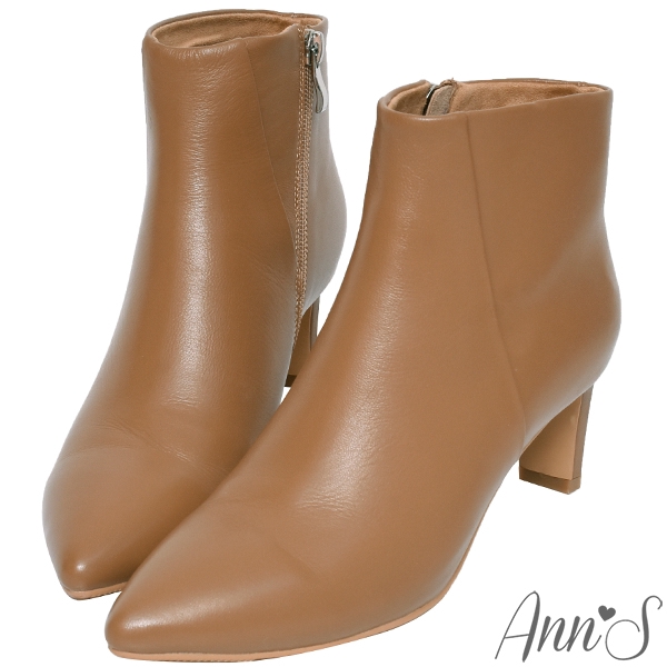 Ann’S這是主打款-小羊皮扁跟6公分尖頭短靴-棕