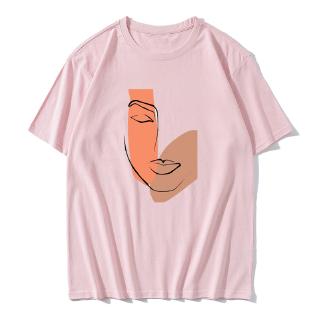 Shaggans Creation Face Line Art T恤女夏季休閒上衣女T恤O領抽像簡約T恤韓服