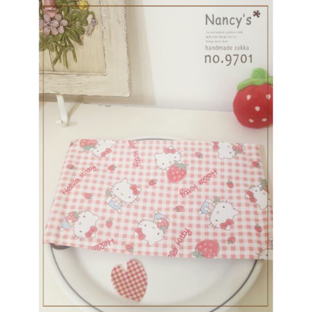 Hello Kitty純棉口罩-草莓粉紅色格子(日本進口布)手作【9701】1入（南希手工）